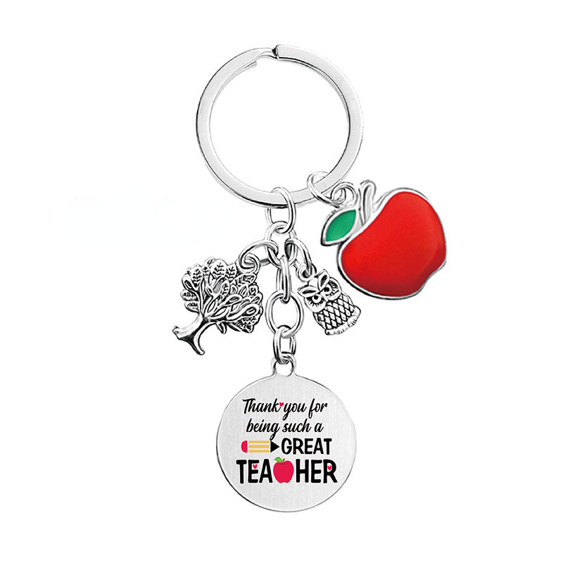 Wholesale Owl Apple Thanksgiving Teacher's Day Commemorative Gift Metal Keychain